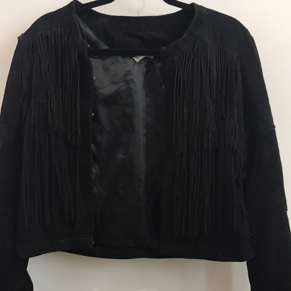 Vintage Black Suede Fringe Leather Jacket
